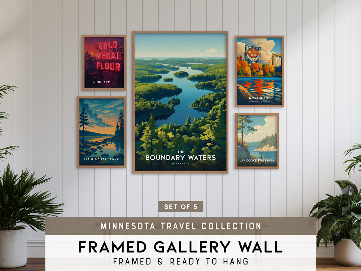 Minnesota Gallery Wall | Itasca State Park & Minneapolis | Set of 5 Framed Prints