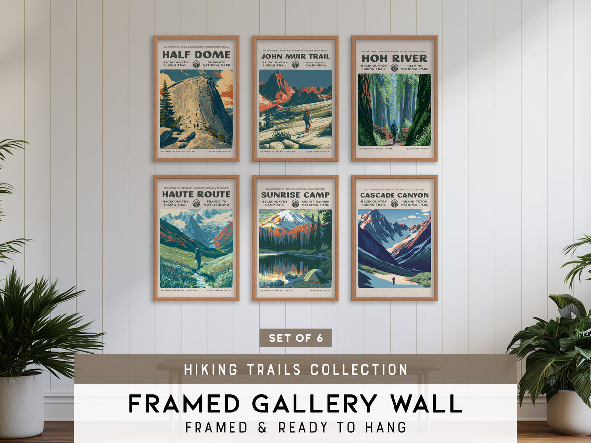 Hiking Trails Collection | Gallery Wall Set of 6 | Matching Print Set | Framed Wall Decor