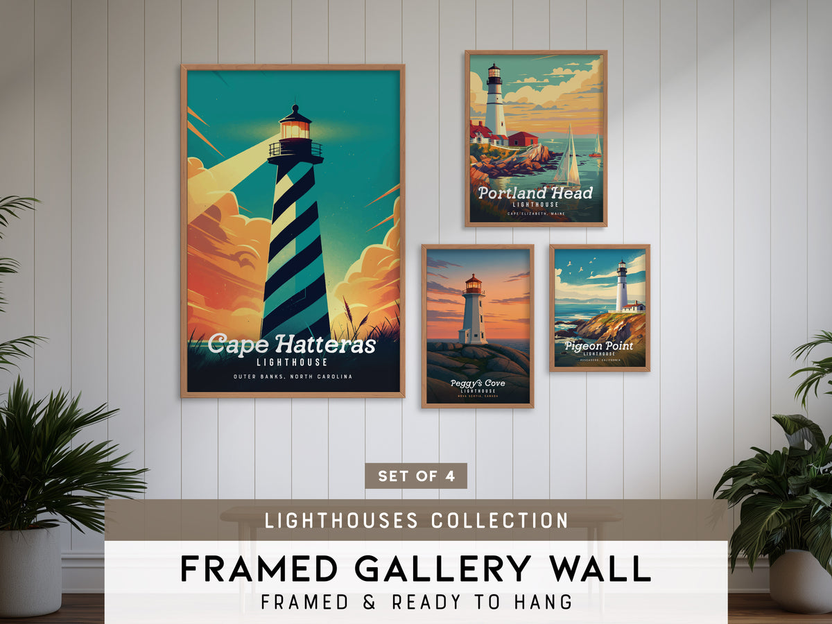 Lighthouses Gallery Wall | Set of 4 | Lighthouse Art | Living Room Decor