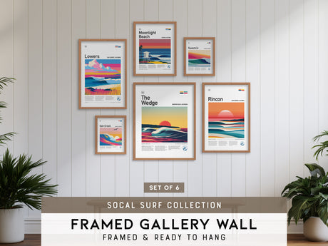 Southern California Surf Gallery Wall | Set of 6 | Surf Art Prints | Mixed Size Frames
