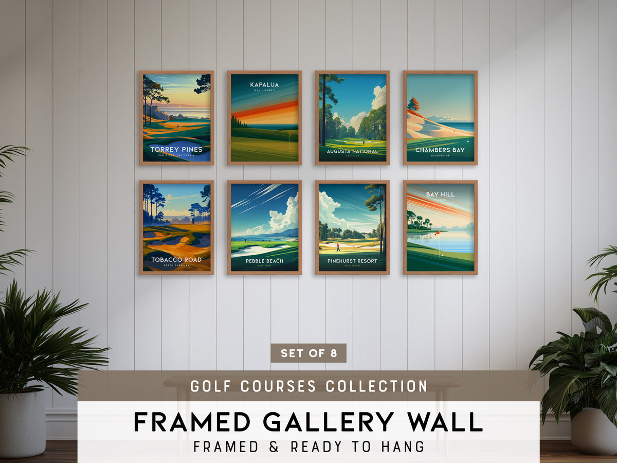 Golf Courses Gallery Wall | Pebble Beach & Pinehurst Resort | Set of 8 Matching Framed Prints