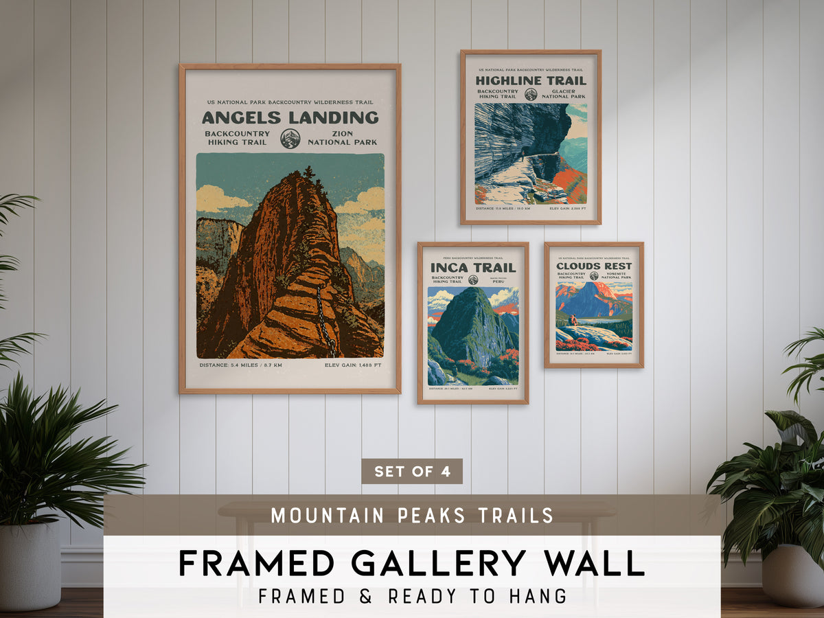 Mountain Peaks Trails Gallery Wall | Highline Trail & Inca Trail | Set of 4 Framed Trail Prints
