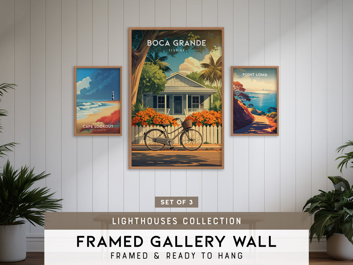 Lighthouses Gallery Wall | Set of 3 | Lighthouse Art | Housewarming Gift