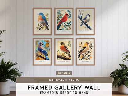 Backyard Songbirds Gallery Wall | Cardinal | Set of 6 Matching Framed Bird Prints