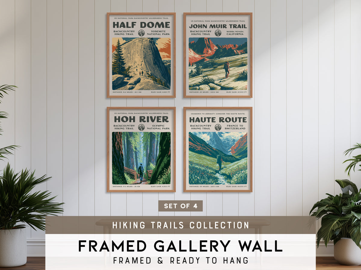 Hiking Trails Collection | Gallery Wall Set of 4 | Matching Print Set | Framed Wall Decor