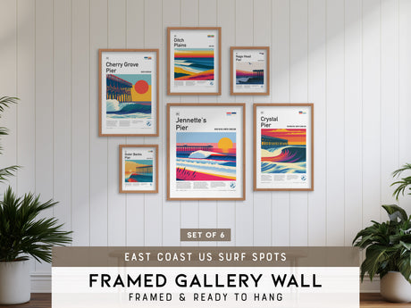 East Coast US Surf Spots Gallery Wall | Ditch Plains | Set of 6 Framed Surf Prints