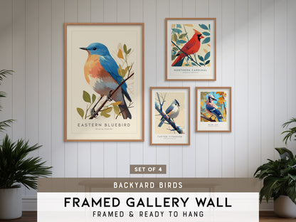 Backyard Songbirds Gallery Wall | Cardinal & Tufted Titmouse | Set of 4 Framed Bird Prints