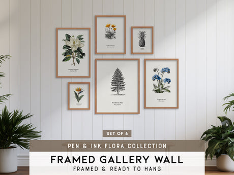 Pen & Ink Gallery Wall | Set of 6 | Pen and Ink Art | Mixed Size Frames
