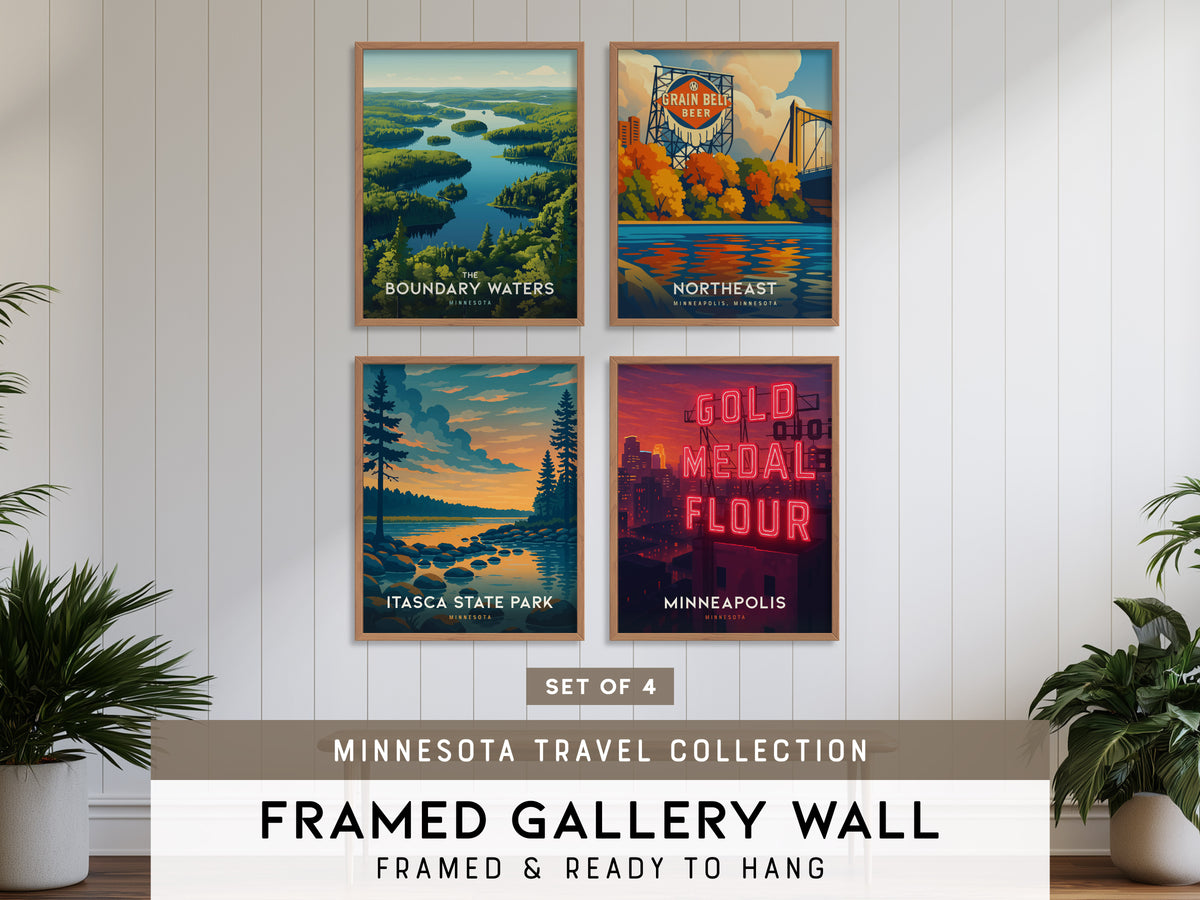 Minnesota Gallery Wall | Itasca State Park & Minneapolis | Set of 4 Matching Framed Prints
