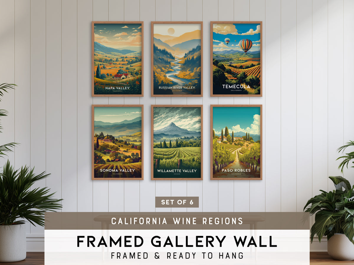 California Wine Country Gallery Wall | Russian River Valley | Set of 6 Matching Framed Prints