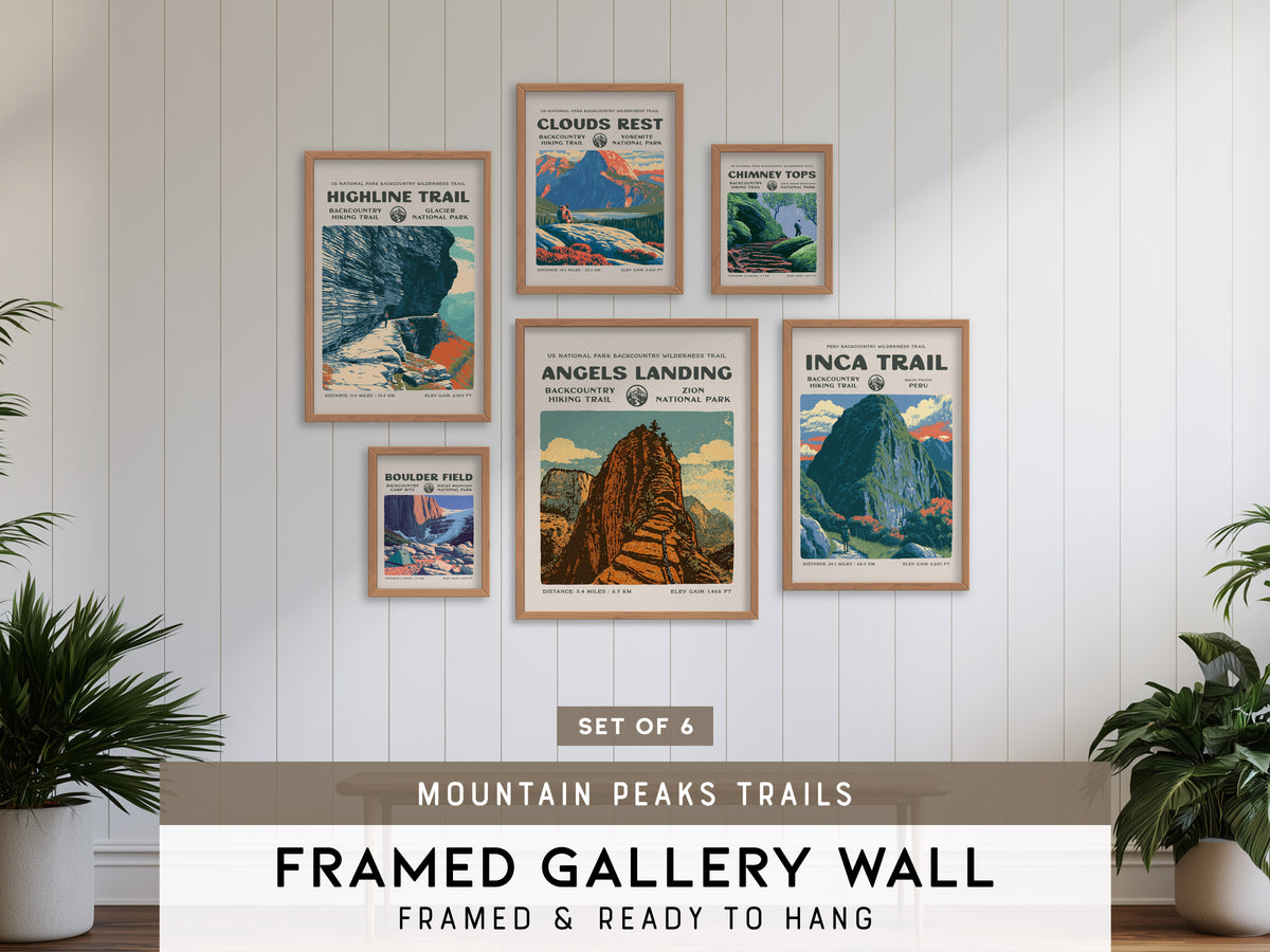 Mountain Peaks Trails Gallery Wall | Clouds Rest & Chimney Tops | Set of 6 Framed Trail Prints