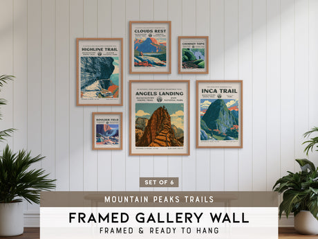 Mountain Peaks Trails Gallery Wall | Clouds Rest & Chimney Tops | Set of 6 Framed Trail Prints