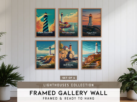 Lighthouses Gallery Wall | Set of 6 | Lighthouse Art | Gallery Wall Kit