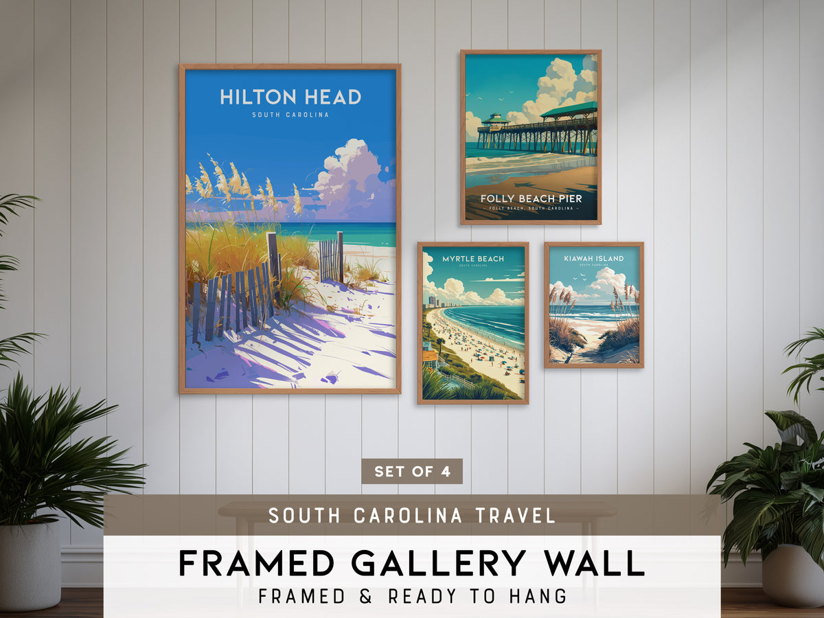 South Carolina Gallery Wall | Folly Beach Pier & Myrtle Beach | Set of 4 Framed Prints