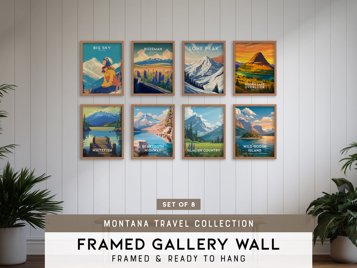 Montana Gallery Wall | Beartooth Highway & Glacier Country | Set of 8 Matching Framed Prints