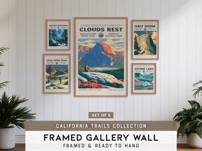 California Trails Gallery Wall | John Muir Trail & Mount Whitney | Set of 5 Framed Trail Prints