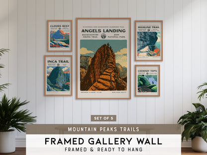 Mountain Peaks Trails Gallery Wall | Inca Trail & Clouds Rest | Set of 5 Framed Trail Prints