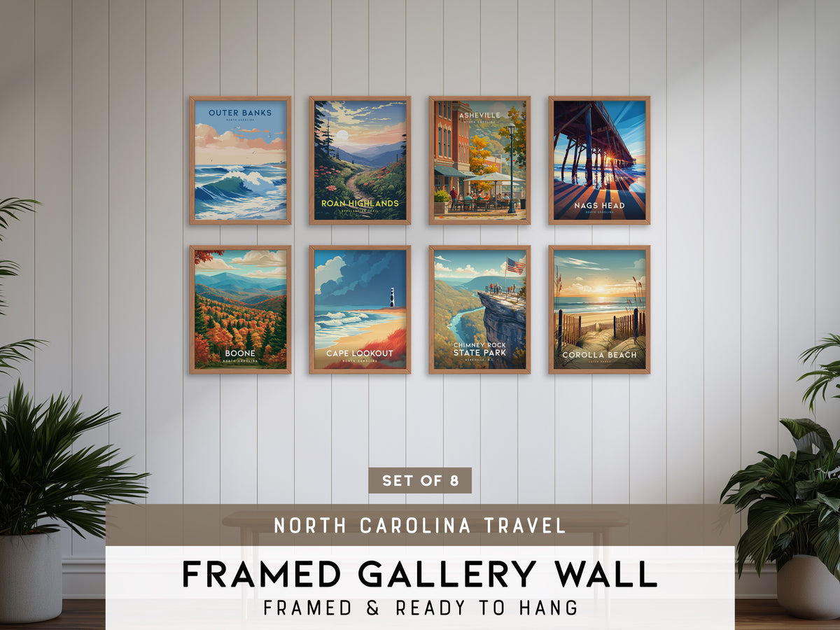 North Carolina Gallery Wall | Cape Lookout | Set of 8 Matching Framed Prints