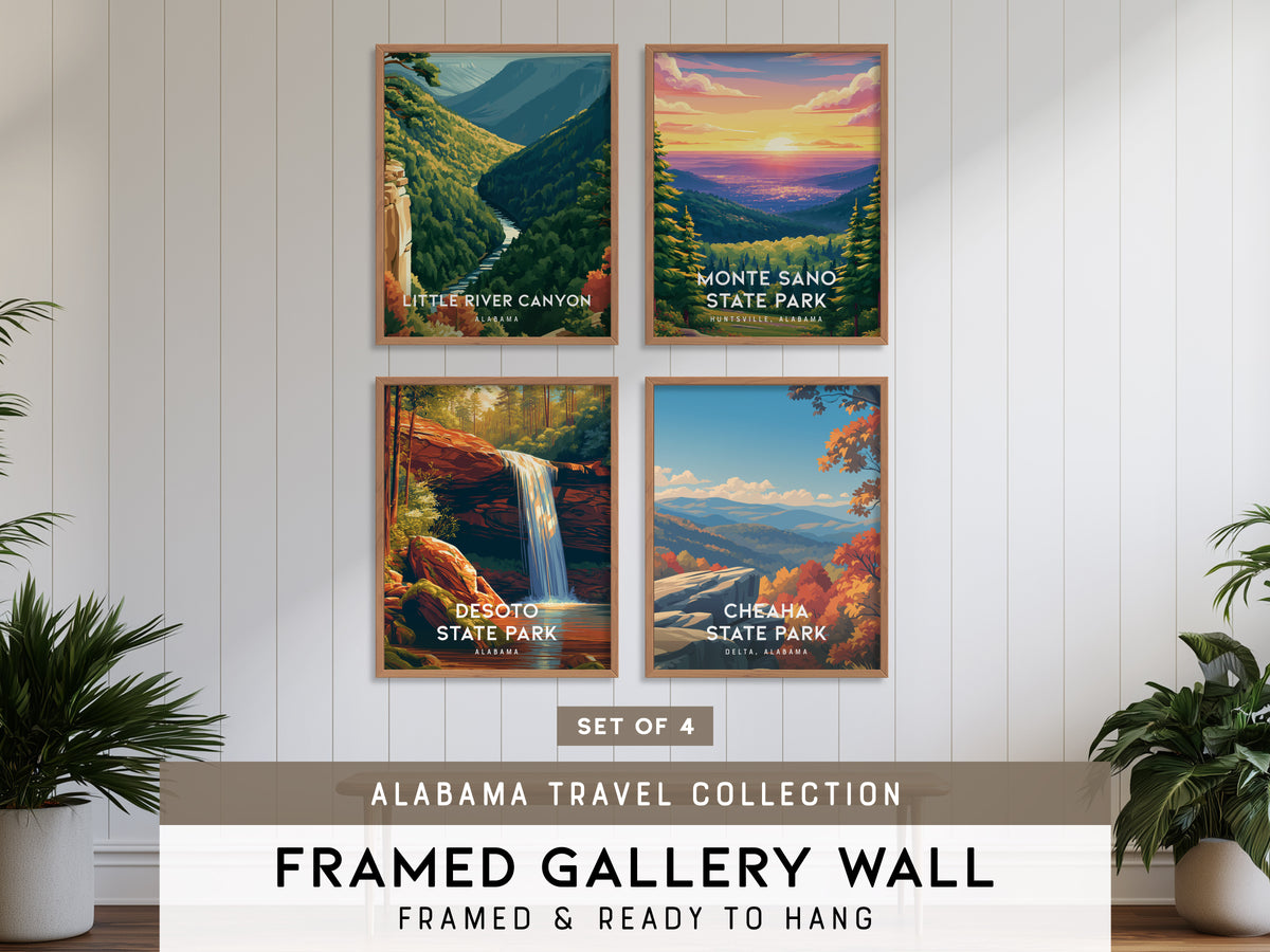 Alabama Travel Collection | Gallery Wall Set of 4 | Matching Print Set | Pen & Ink