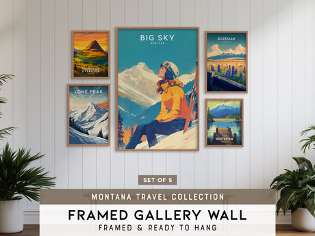 Montana Gallery Wall | Lone Peak, Hidden Lake Overlook & Whitefish | Set of 5 Framed Prints
