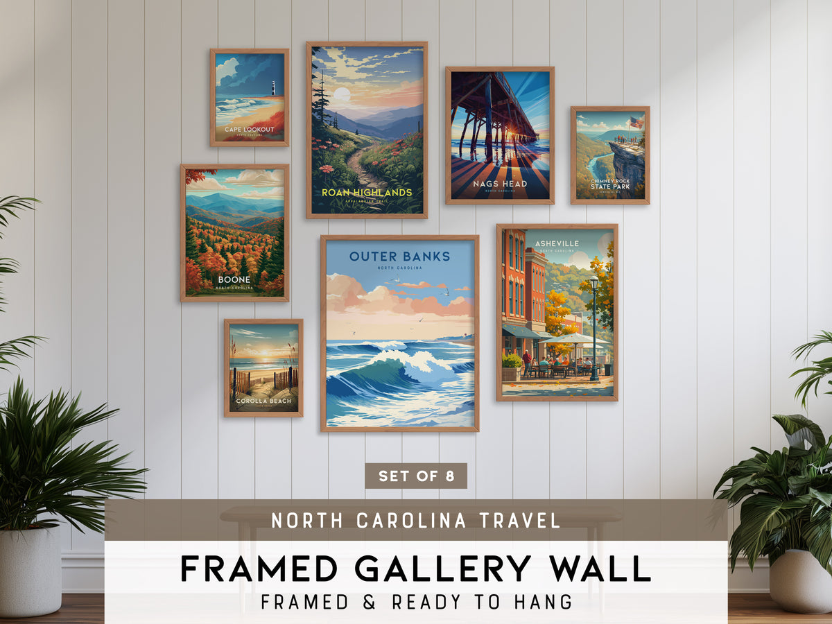 North Carolina Gallery Wall | Boone & Cape Lookout | Set of 8 Framed Prints