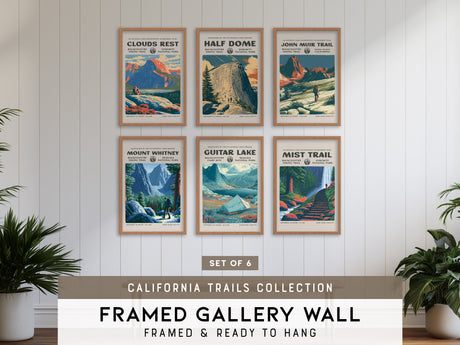 California Trails Gallery Wall | Half Dome | Set of 6 Matching Framed Trail Prints