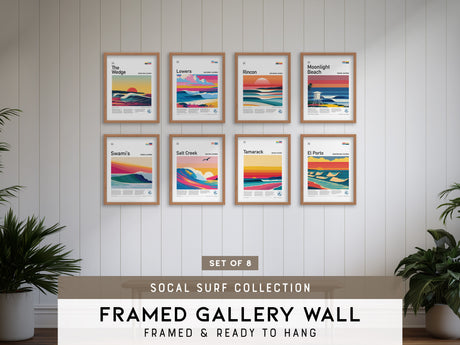 Southern California Surf Gallery Wall | Set of 8 | Surf Art Prints | Bedroom Wall Art