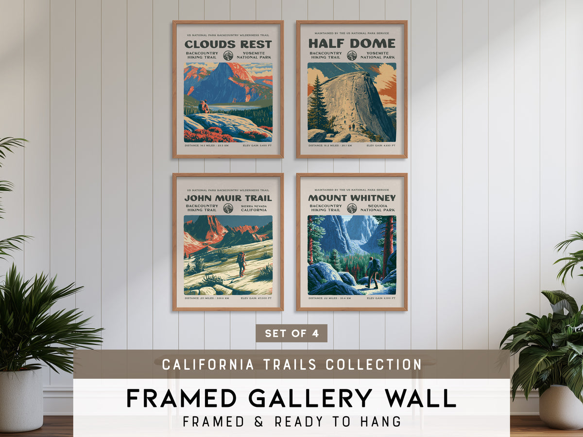 California Trails Gallery Wall | John Muir Trail | Set of 4 Matching Framed Trail Prints
