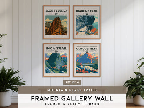 Mountain Peaks Trails Gallery Wall | Inca Trail | Set of 4 Matching Framed Trail Prints