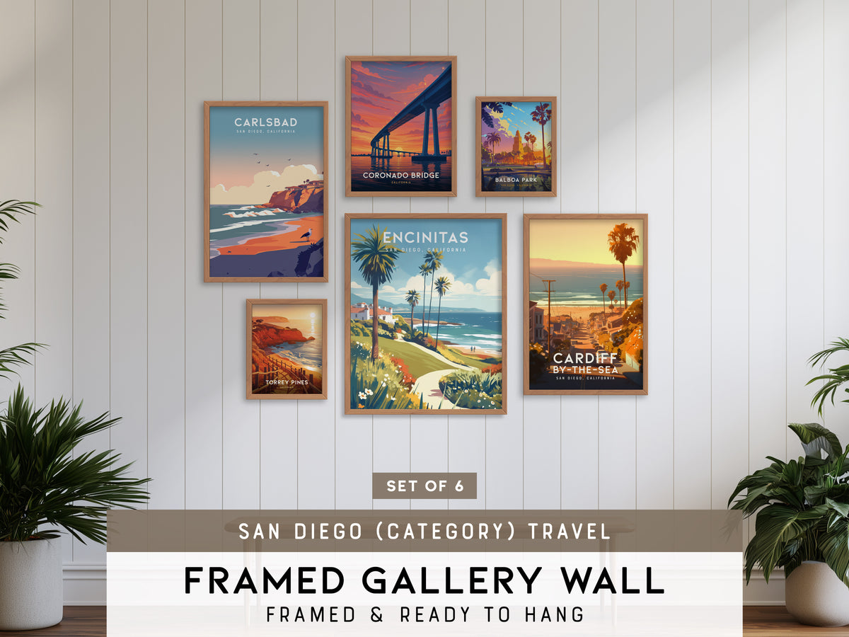 San Diego (category) Travel Gallery Wall | Set of 6 | Travel Art Prints | Mixed Size Frames