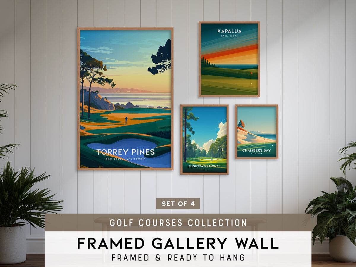 Golf Courses Gallery Wall | Kapalua, Augusta National & Chambers Bay | Set of 4 Framed Prints
