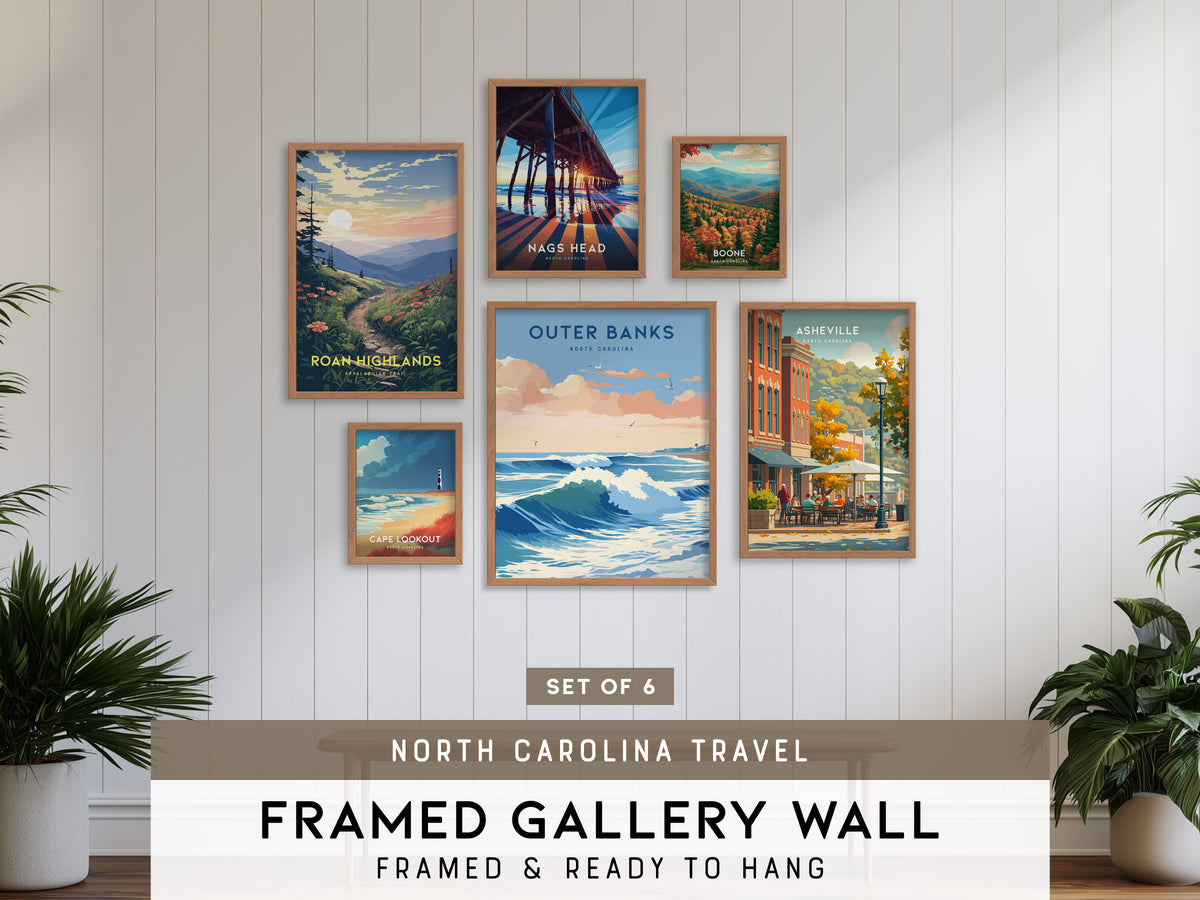 North Carolina Gallery Wall | Nags Head, Boone & Cape Lookout | Set of 6 Framed Prints