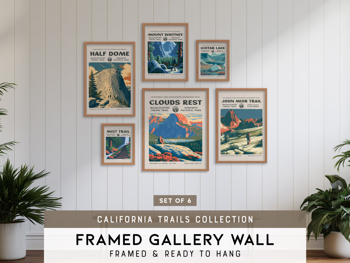 California Trails Gallery Wall | Mount Whitney & Guitar Lake | Set of 6 Framed Trail Prints