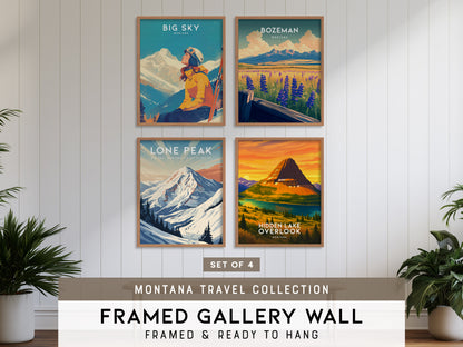 Montana Gallery Wall | Lone Peak & Hidden Lake Overlook | Set of 4 Matching Framed Prints