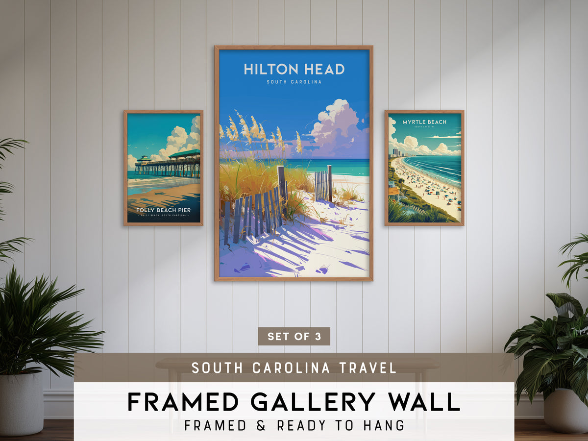 South Carolina Gallery Wall | Hilton Head & Folly Beach Pier | Set of 3 Framed Prints