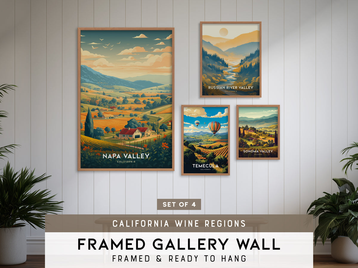 California Wine Country Gallery Wall | Russian River Valley & Temecula | Set of 4 Framed Prints
