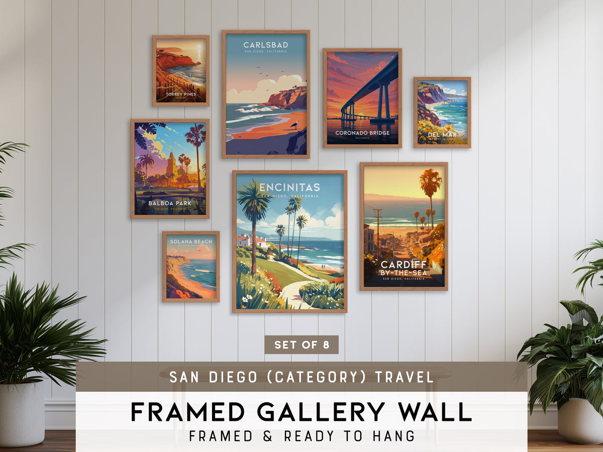 San Diego (category) Travel Gallery Wall | Set of 8 | Travel Art Prints | Large Wall Set