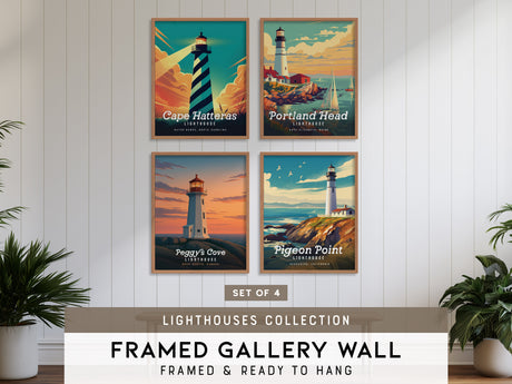 Lighthouses Gallery Wall | Set of 4 | Lighthouse Art | Matching Prints