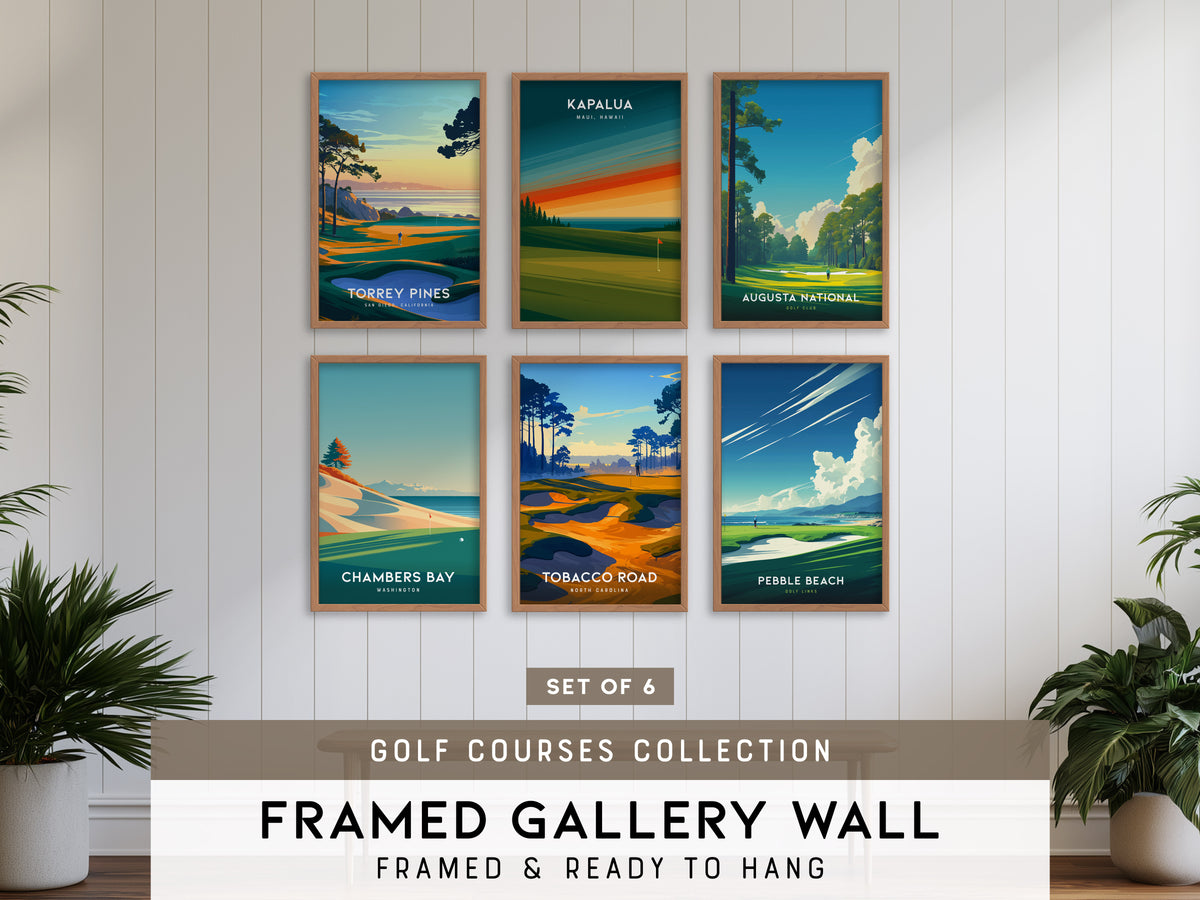 Golf Courses Gallery Wall | Kapalua & Augusta National | Set of 6 Matching Framed Prints
