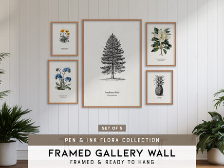 Pen & Ink Gallery Wall | Set of 5 | Pen and Ink Art | Office Wall Art