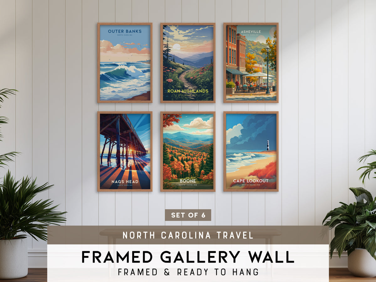 North Carolina Gallery Wall | Roan Highlands & Asheville | Set of 6 Matching Framed Prints