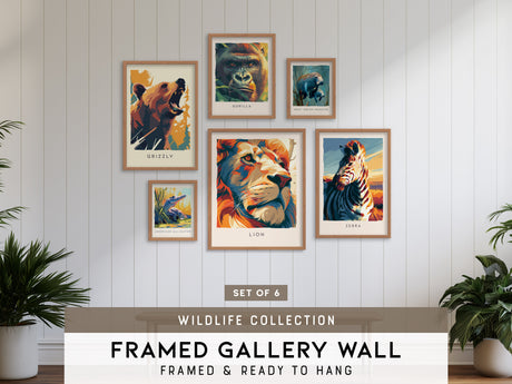 Wildlife Gallery Wall | Set of 6 | Wildlife Art Prints | Mixed Size Frames
