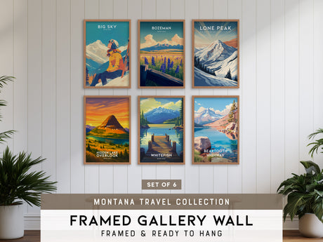 Montana Gallery Wall | Bozeman & Lone Peak | Set of 6 Matching Framed Prints