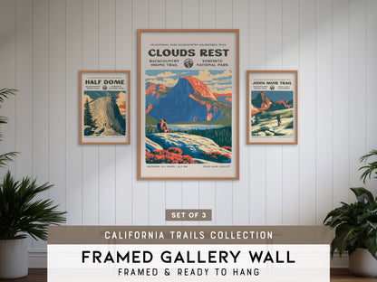 California Trails Gallery Wall | Clouds Rest & Half Dome | Set of 3 Framed Trail Prints