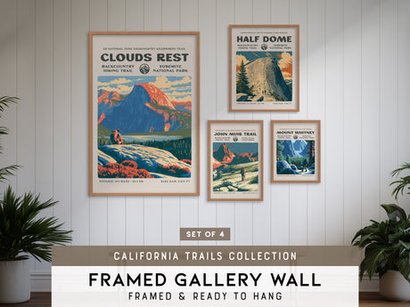 California Trails Gallery Wall | Half Dome & John Muir Trail | Set of 4 Framed Trail Prints