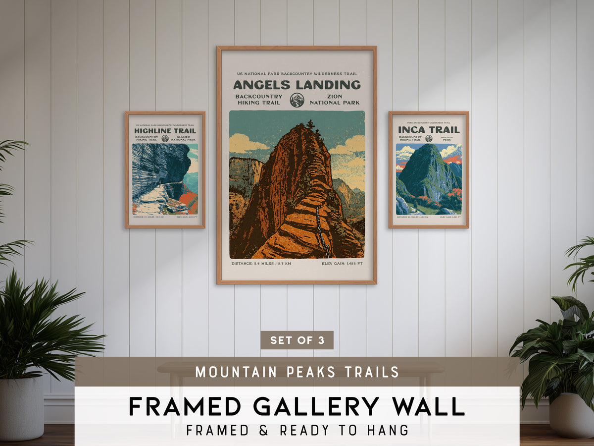 Mountain Peaks Trails Gallery Wall | Angels Landing | Set of 3 Framed Trail Prints