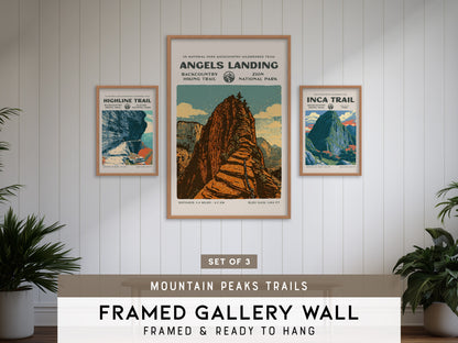 Mountain Peaks Trails Gallery Wall | Angels Landing | Set of 3 Framed Trail Prints