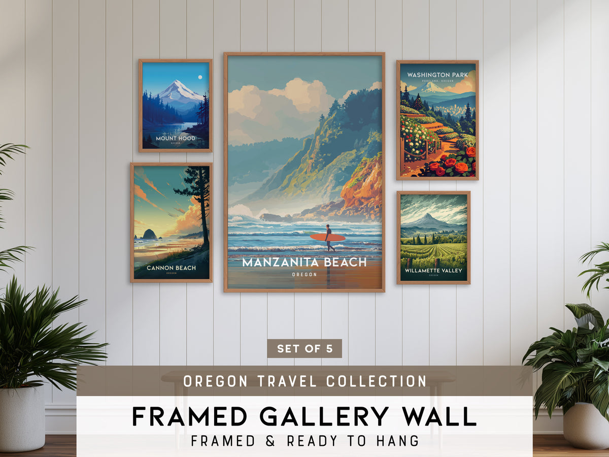 Oregon Gallery Wall | Cannon Beach, Mount Hood & Willamette Valley | Set of 5 Framed Prints