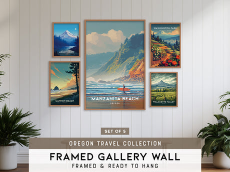 Oregon Gallery Wall | Cannon Beach, Mount Hood & Willamette Valley | Set of 5 Framed Prints