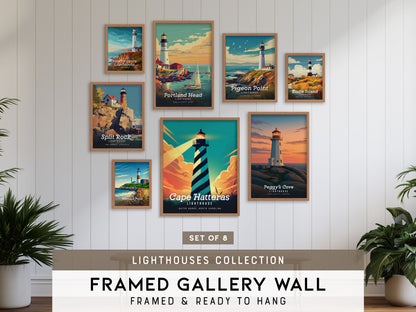 Lighthouses Collection | Gallery Wall Set of 8 | Wall Art Bundle | Framed Gallery Set